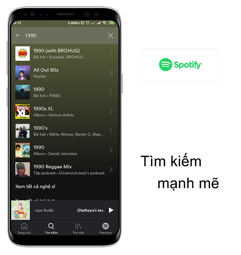 Nhập t&ecirc;n b&agrave;i h&aacute;t, nghệ sĩ,... tr&ecirc;n thanh t&igrave;m kiếm Spotify để t&igrave;m b&agrave;i h&aacute;t bạn muốn nghe