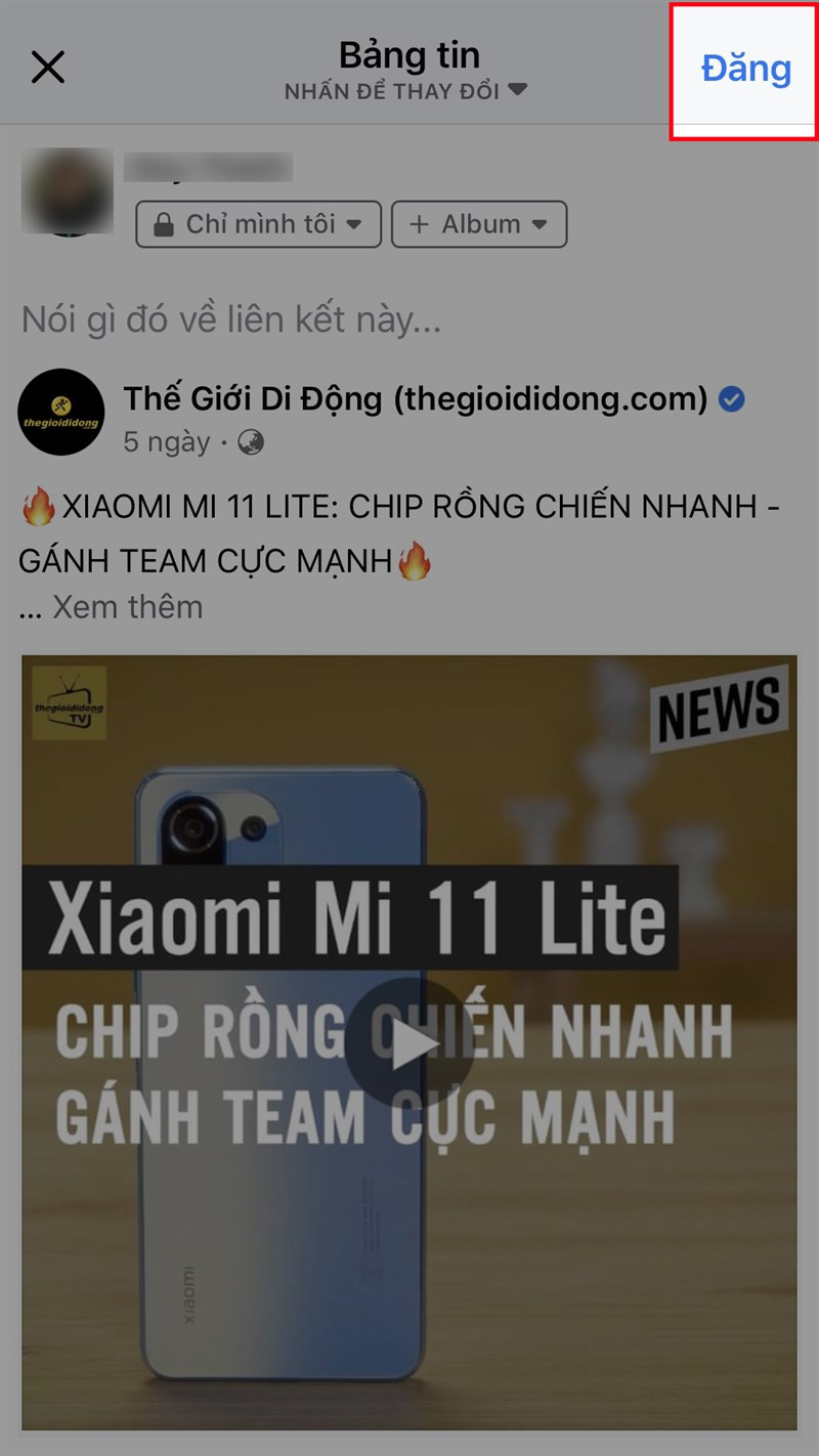 Nút đăng bài viết trên Facebook