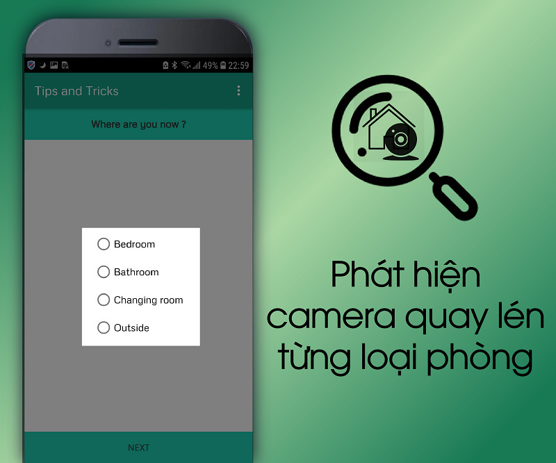 Phát hiện camera trong từng loại phòng