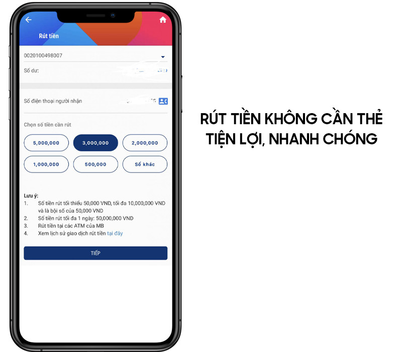 Rút tiền không cần thẻ với MB Bank