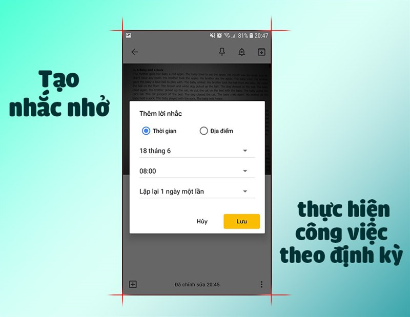 Tạo nhắc nhở thực hiện c&ocirc;ng việc định kỳ