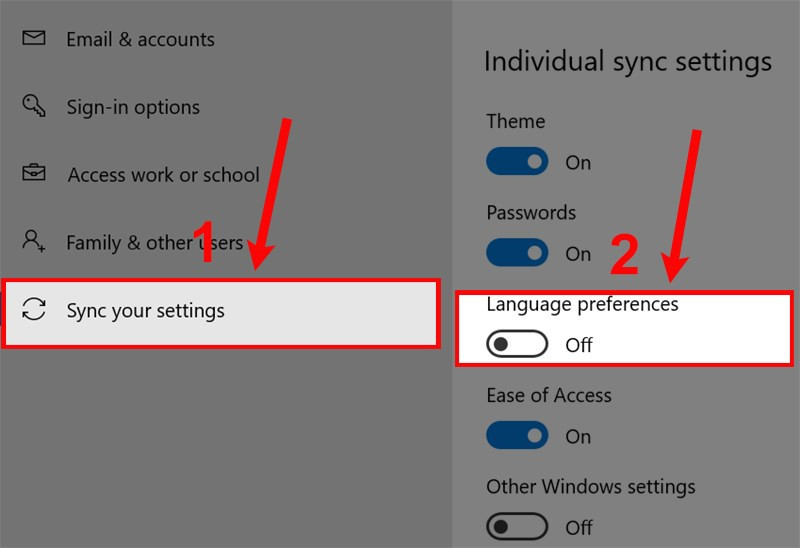 Tắt đồng bộ hóa ngôn ngữ trên Windows 10