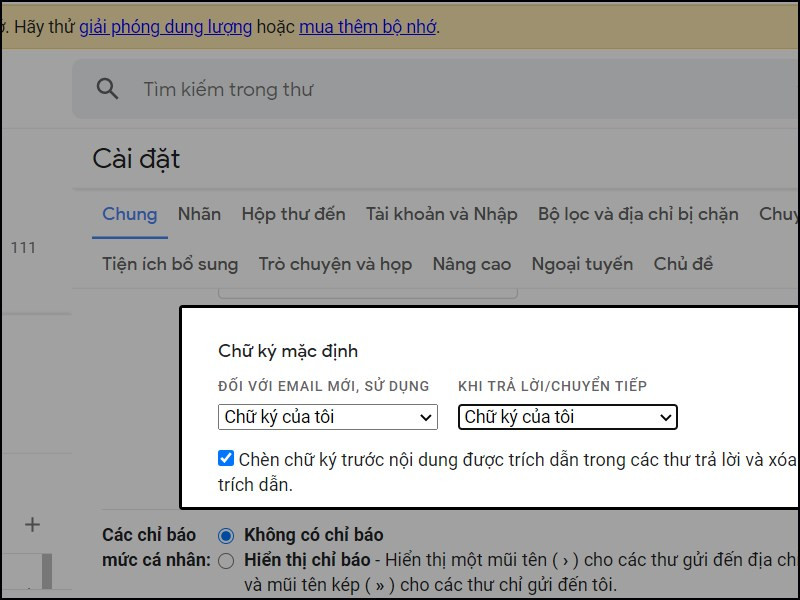 Thay đổi chữ ký Gmail