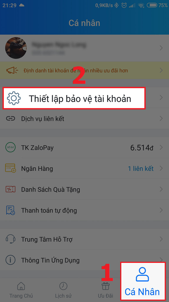 Thiết lập bảo vệ tài khoản