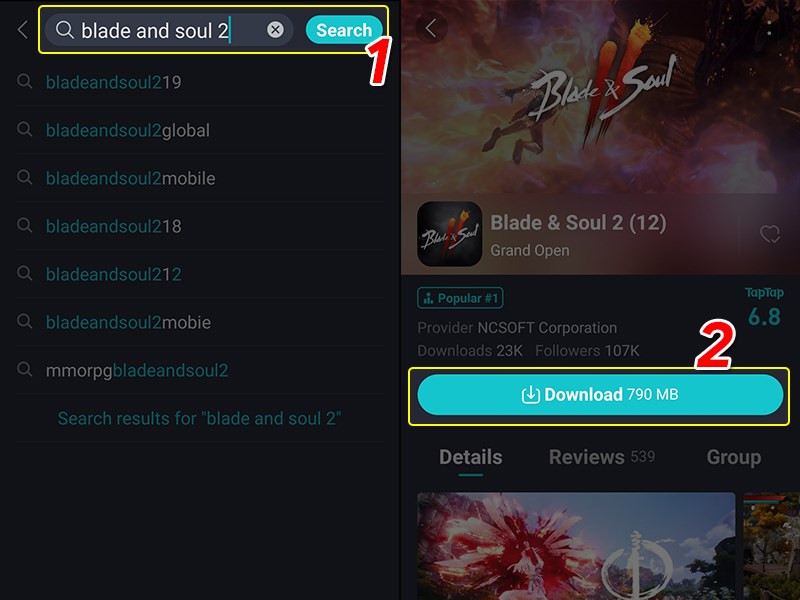 Tìm kiếm Blade & Soul 2 trên TapTap