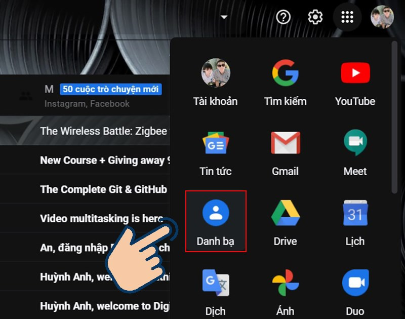 Truy cập Danh bạ Gmail