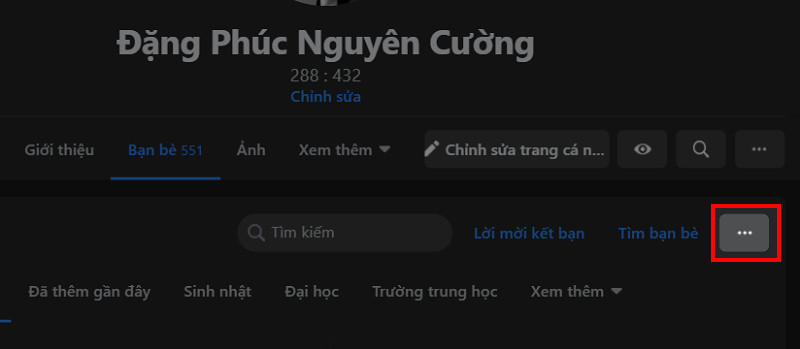 Tùy chọn trong danh sách bạn bè Facebook trên máy tính