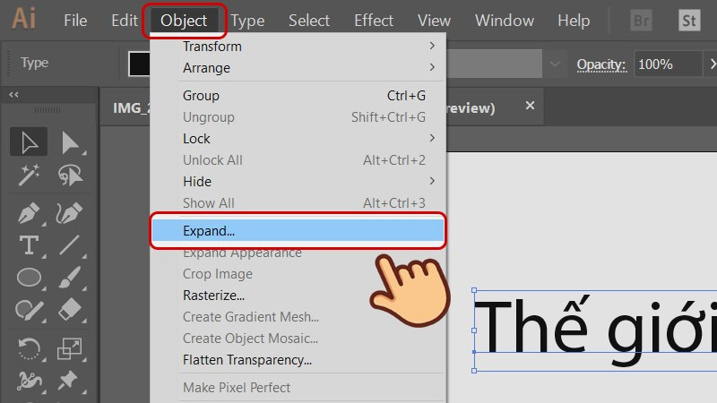 Vào menu Object chọn Expand…