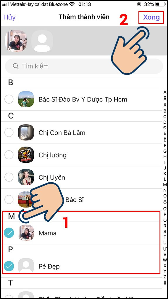 alt: Giao diện chọn thành viên cho nhóm chat Viber