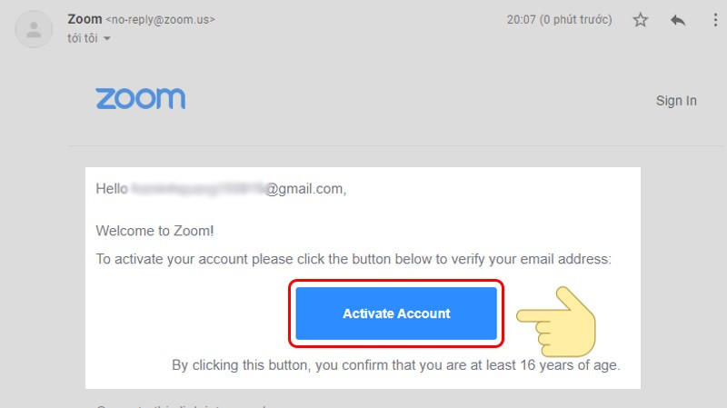 Alt: Kích hoạt tài khoản Zoom qua email