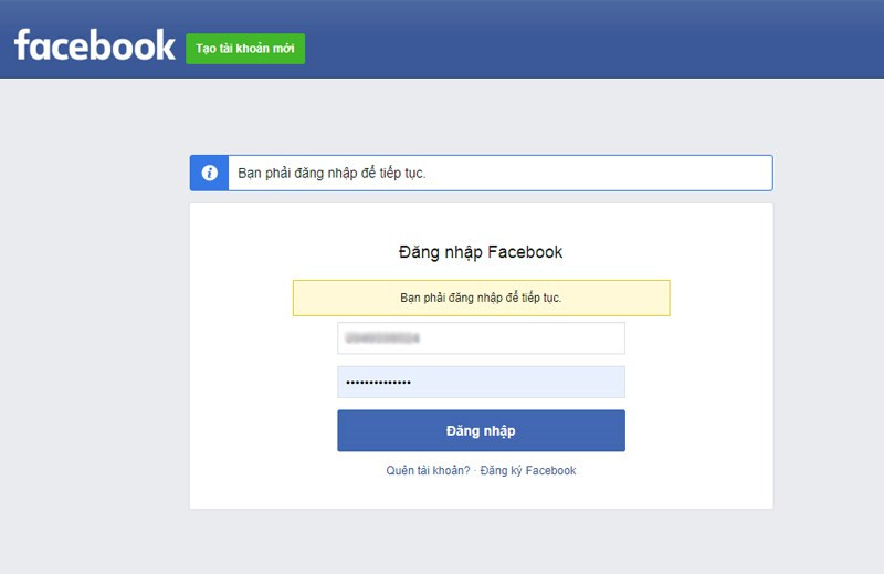 alt: Nhập thông tin tài khoản Facebook