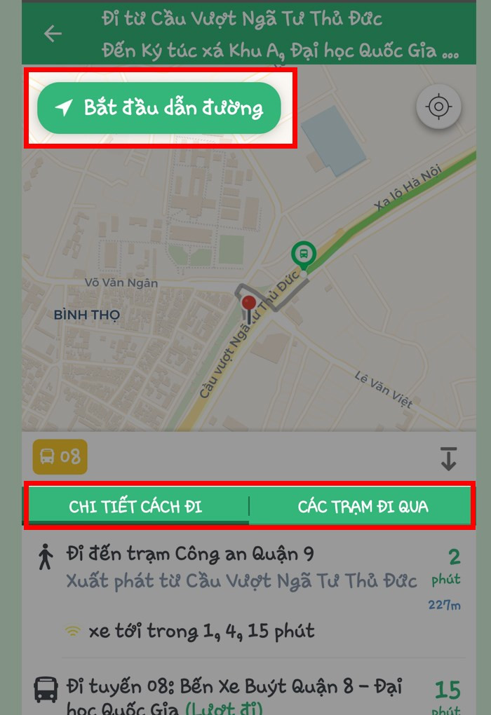 alt text: Bản đồ hiển thị lộ trình xe buýt trên BusMap