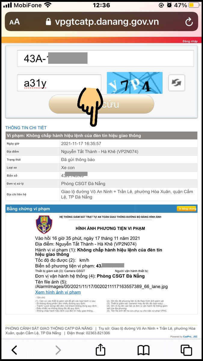 alt text: Chi tiết kết quả tra cứu vi phạm giao thông