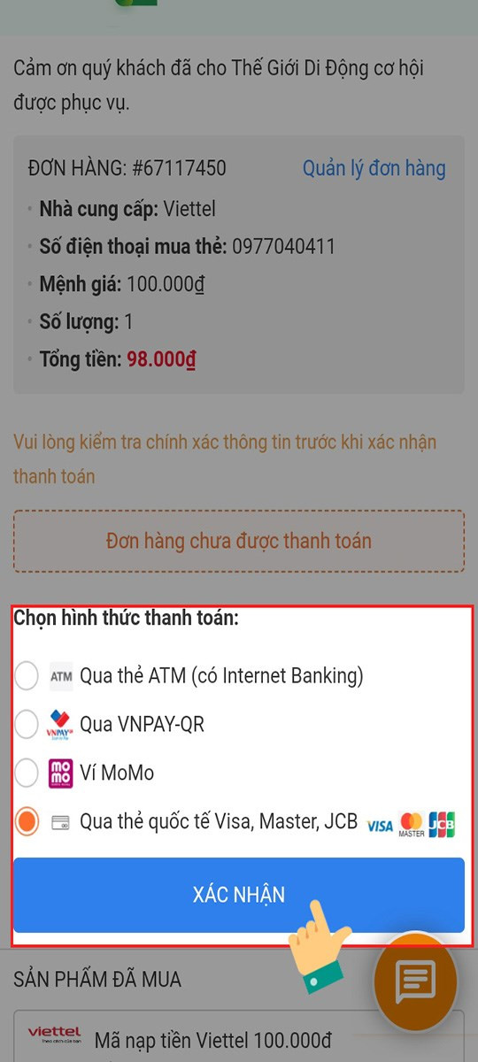 alt text: Chọn hình thức thanh toán