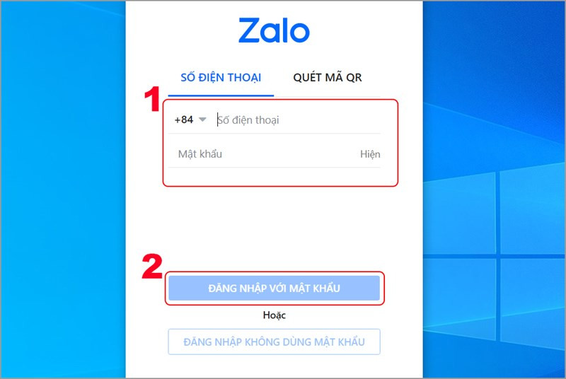 alt text: Đăng nhập vào Zalo trên máy tính