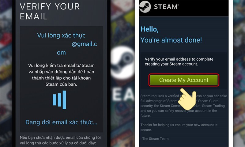 alt text: Email xác nhận tài khoản Steam