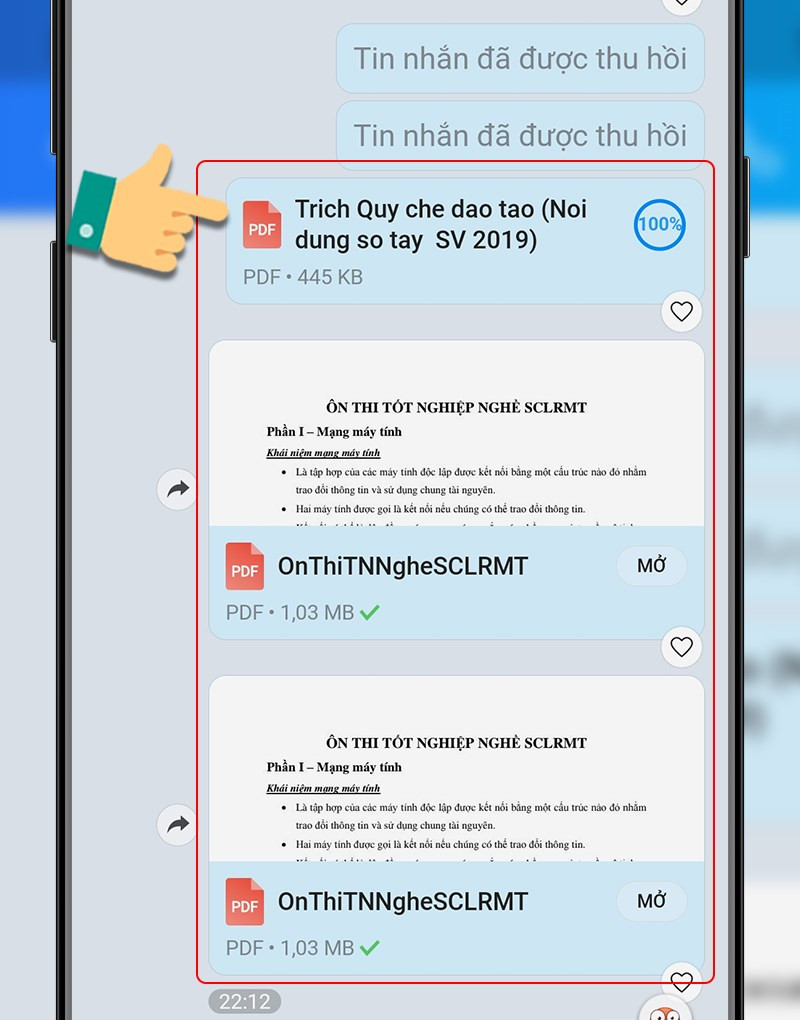 alt text: File đã được gửi thành công trên Zalo điện thoại