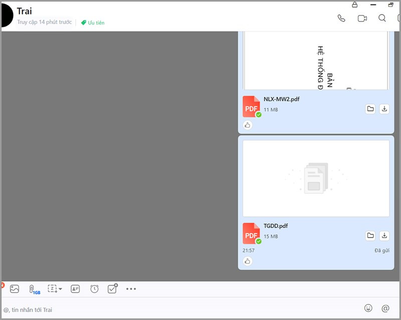 alt text: File đã được gửi thành công trên Zalo