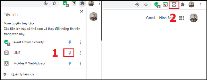 alt text: Ghim ứng dụng Line trên Chrome