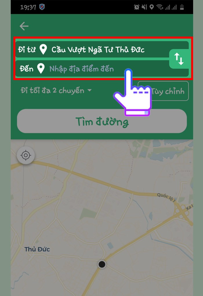 alt text: Giao diện tìm đường trên BusMap