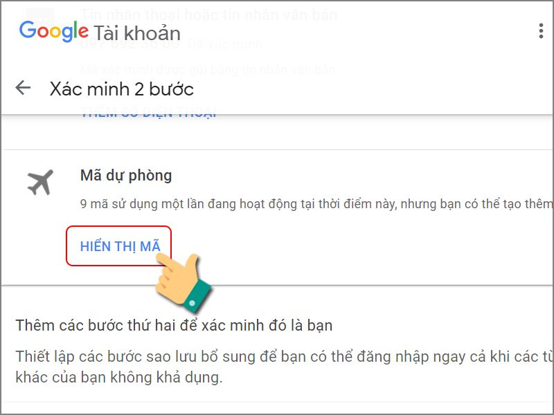 alt text: Hình ảnh minh họa giao diện quản lý xác minh hai bước của Google