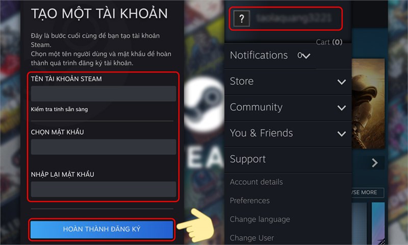 alt text: Hoàn thành đăng ký tài khoản Steam