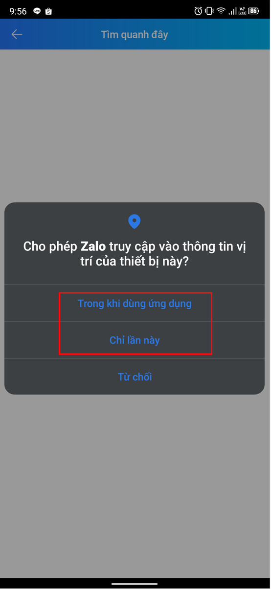 alt text: Lựa chọn cấp quyền truy cập vị trí cho Zalo