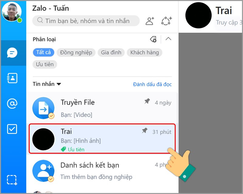 alt text: Mở cuộc trò chuyện trên Zalo