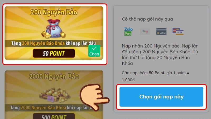 alt text mô tả hình ảnh chọn gói point muốn nạp