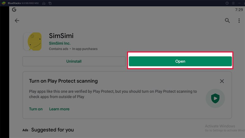 alt text: Mở ứng dụng SimSimi trên Bluestacks
