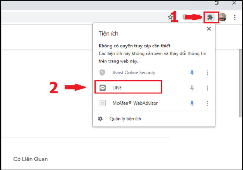 alt text: Mở và ghim Line trên thanh công cụ Chrome