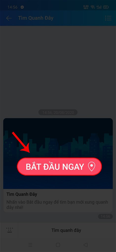 alt text: Nút Bắt đầu ngay trên giao diện Tìm Quanh Đây Zalo