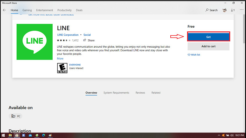 alt text: Nút Get ứng dụng Line trên Microsoft Store