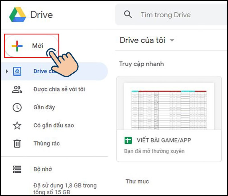 alt text: Nút "Mới" trên Google Drive