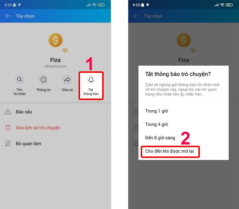 alt text: Tắt thông báo trên Zalo