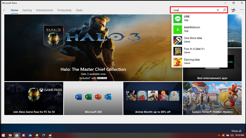 alt text: Tìm kiếm Line trên Microsoft Store