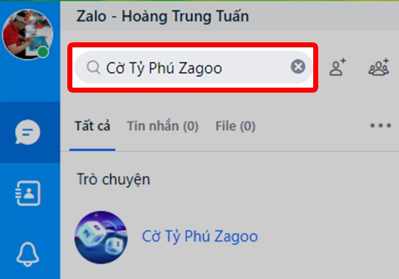 alt text: Tìm kiếm Official Account trên Zalo máy tính