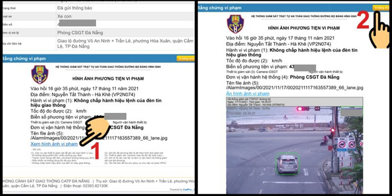 alt text: Xem hình ảnh vi phạm và in bằng chứng vi phạm giao thông