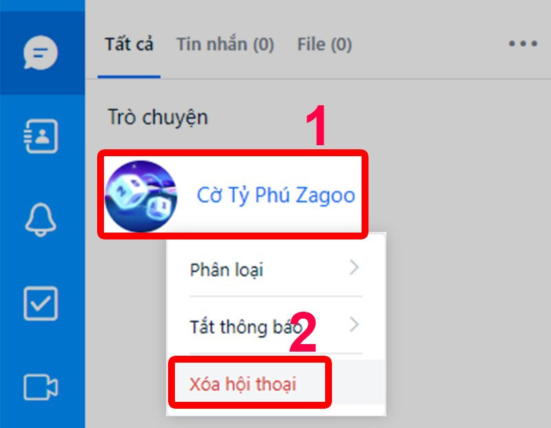 alt text: Xóa hội thoại trên Zalo máy tính