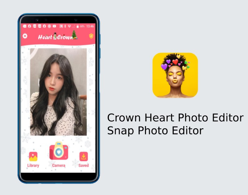 Ảnh giao diện ứng dụng Crown Heart Photo Editor trên điện thoại.