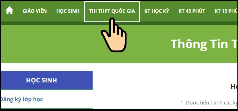 Bấm chọn THI THPT QUỐC GIA để tiến hành làm bài thi thử