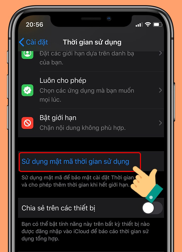 Bật mật mã Thời gian sử dụng