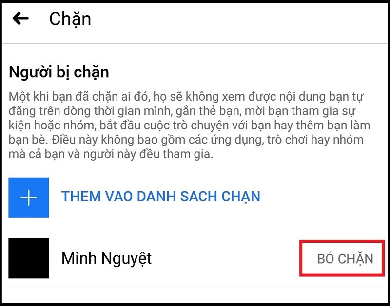 Bỏ chặn người dùng