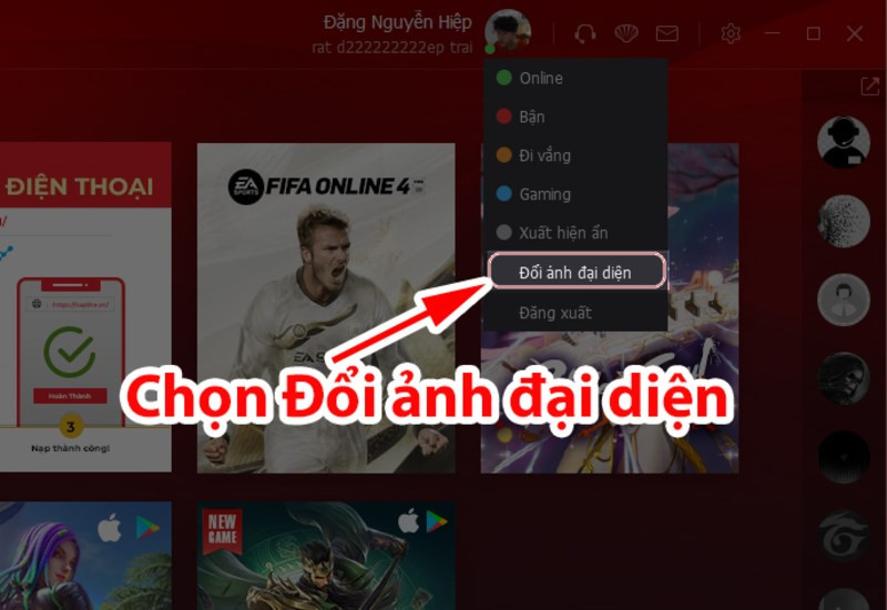 Bước 2: Nhấn "Đổi ảnh đại diện"