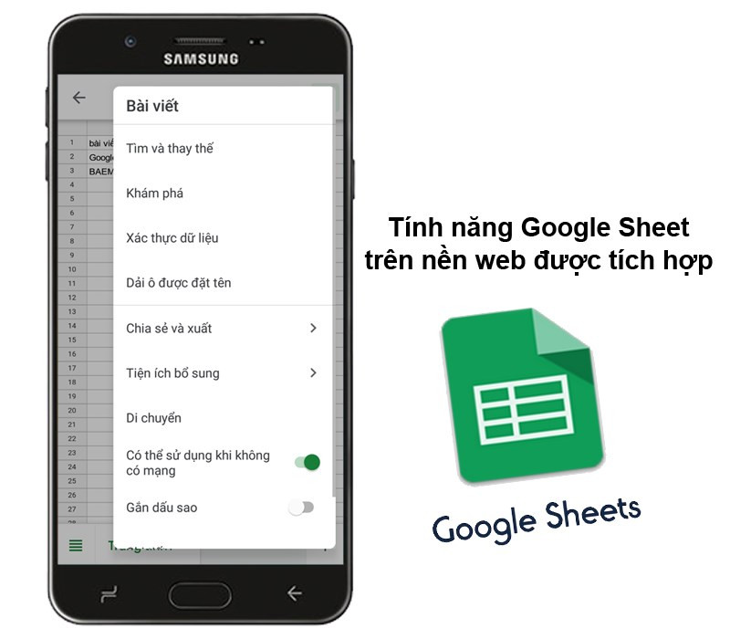 Các tính năng của Google Sheet trên web