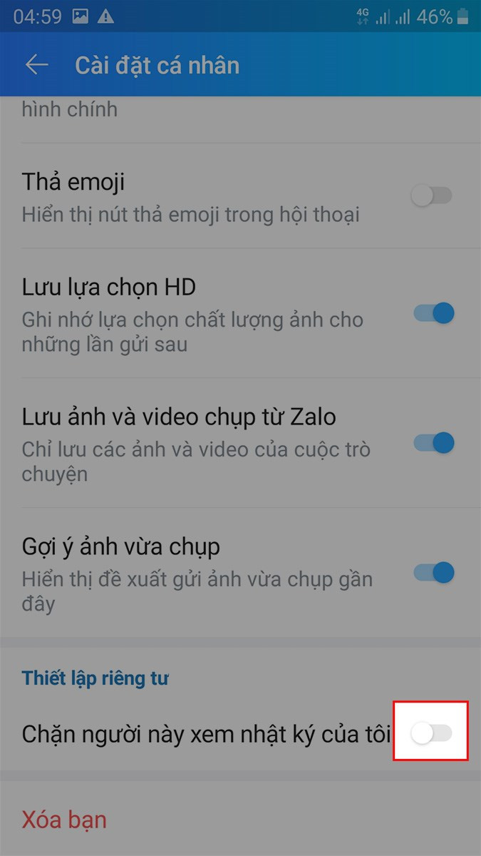 Chặn xem nhật ký