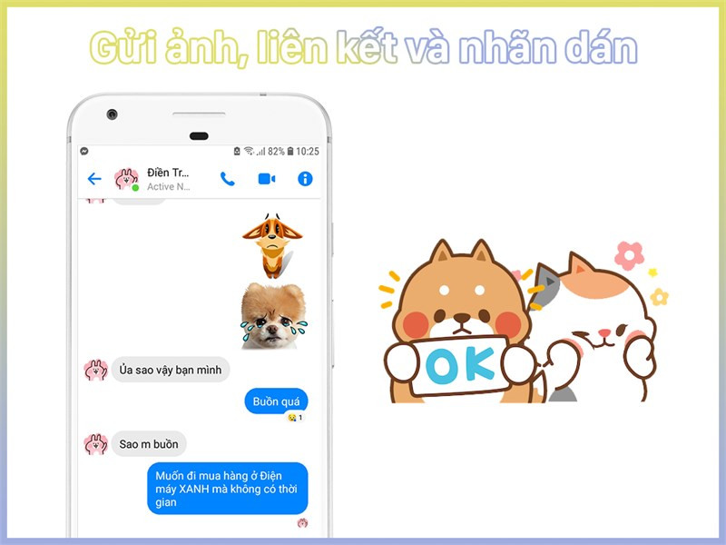 Chia sẻ ảnh, video và nhãn dán với Messenger Lite