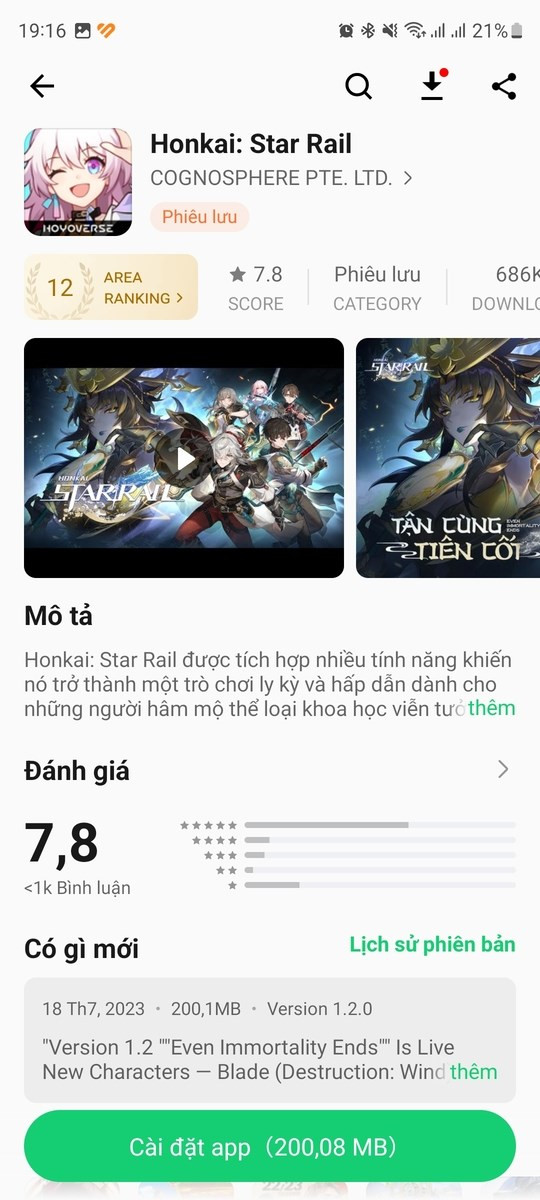 Chọn "Cài đặt App" để cài đặt Honkai: Star Rail từ ApkPure