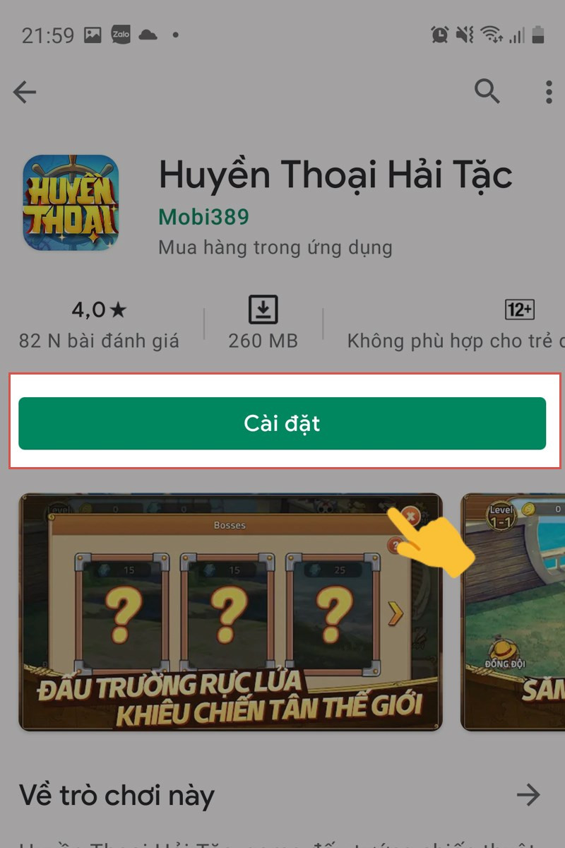 Chọn Cài đặt để tải game về.