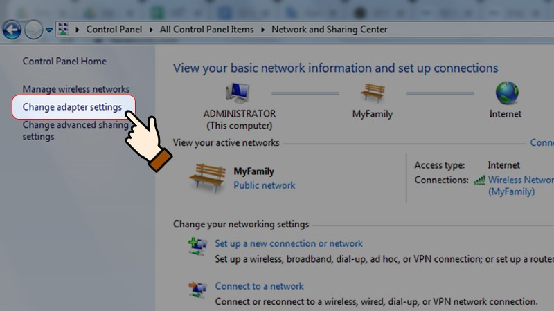 Chọn Change adapter settings